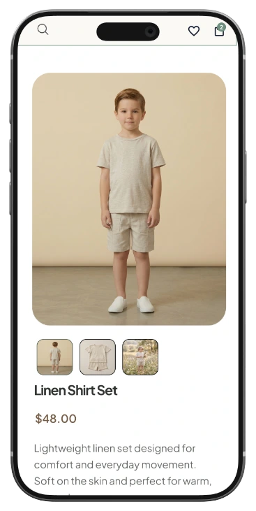 Product page screen