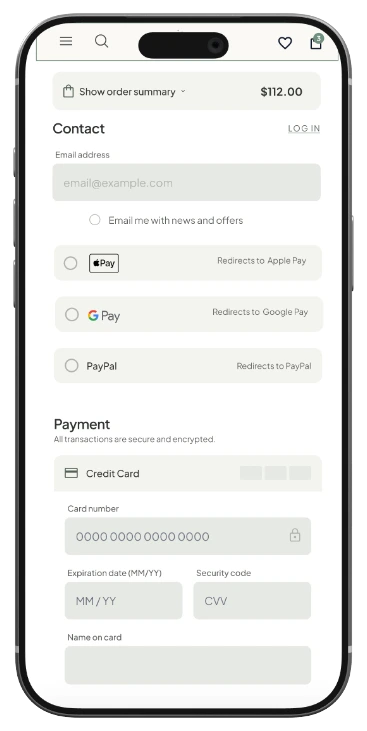 Checkout screen