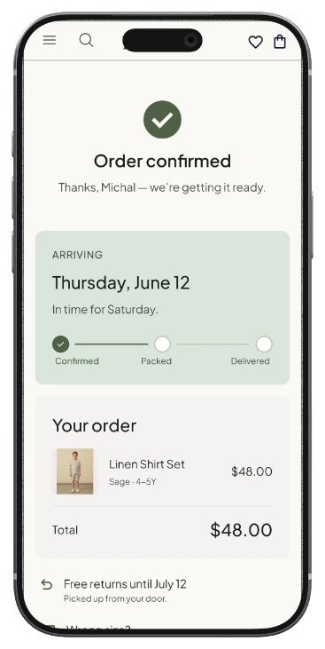 Order confirmation screen