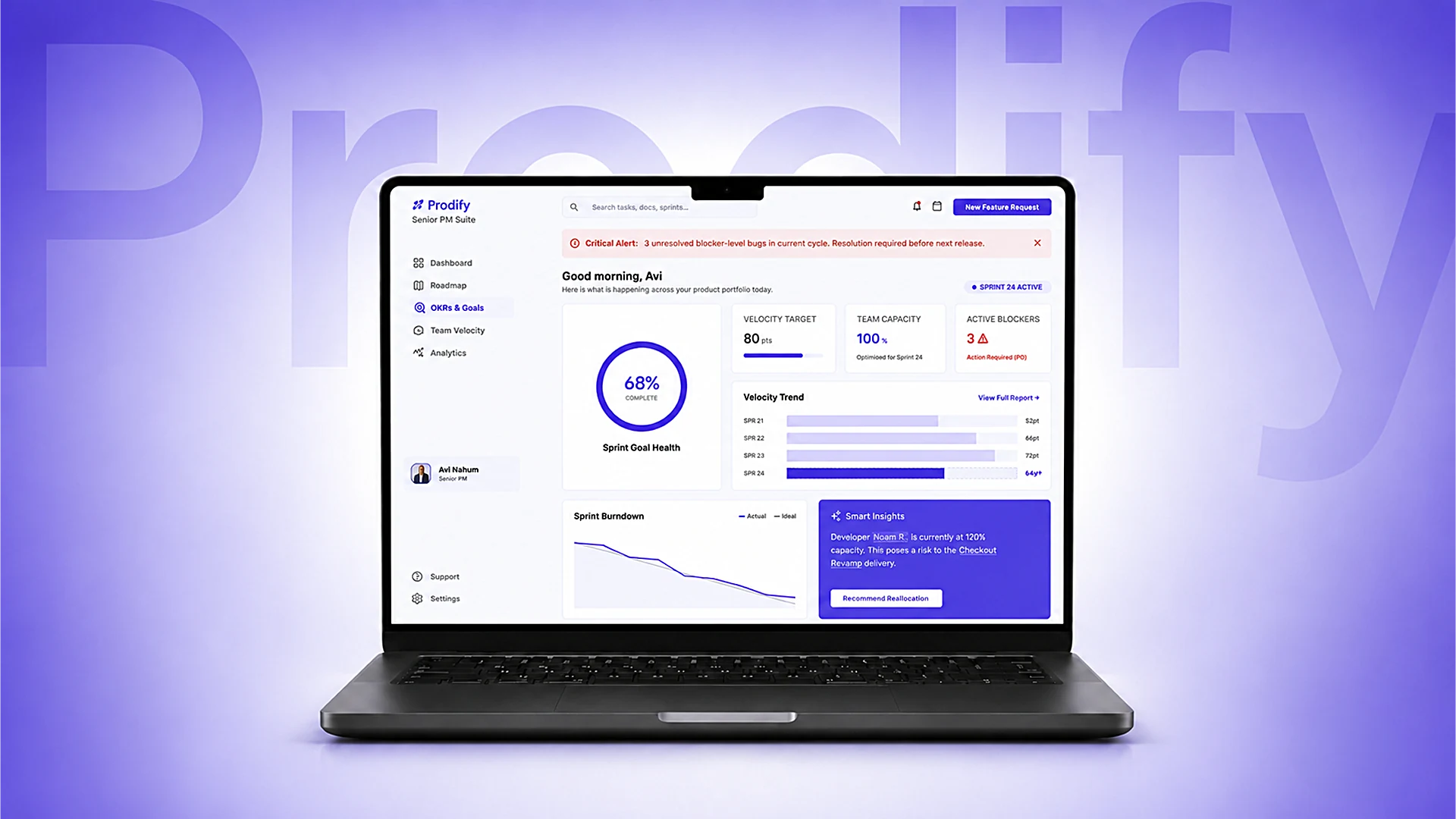 Prodify dashboard shown on a laptop