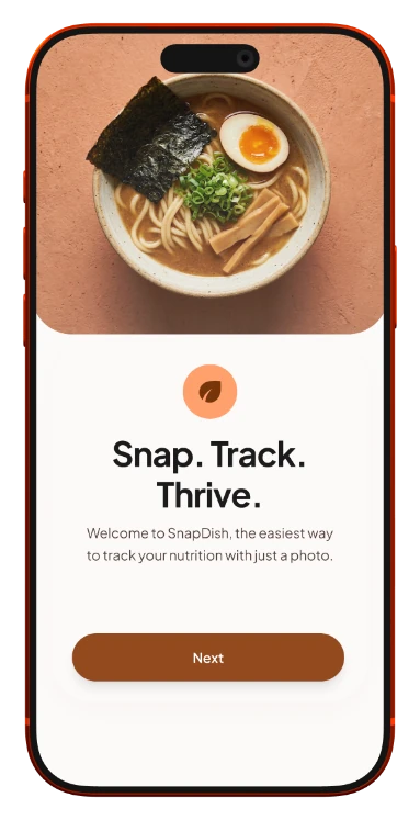 Onboarding screen — Snap. Track. Thrive.